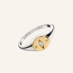 Adventure Compass Two-Tone Poesy Stackable Ring