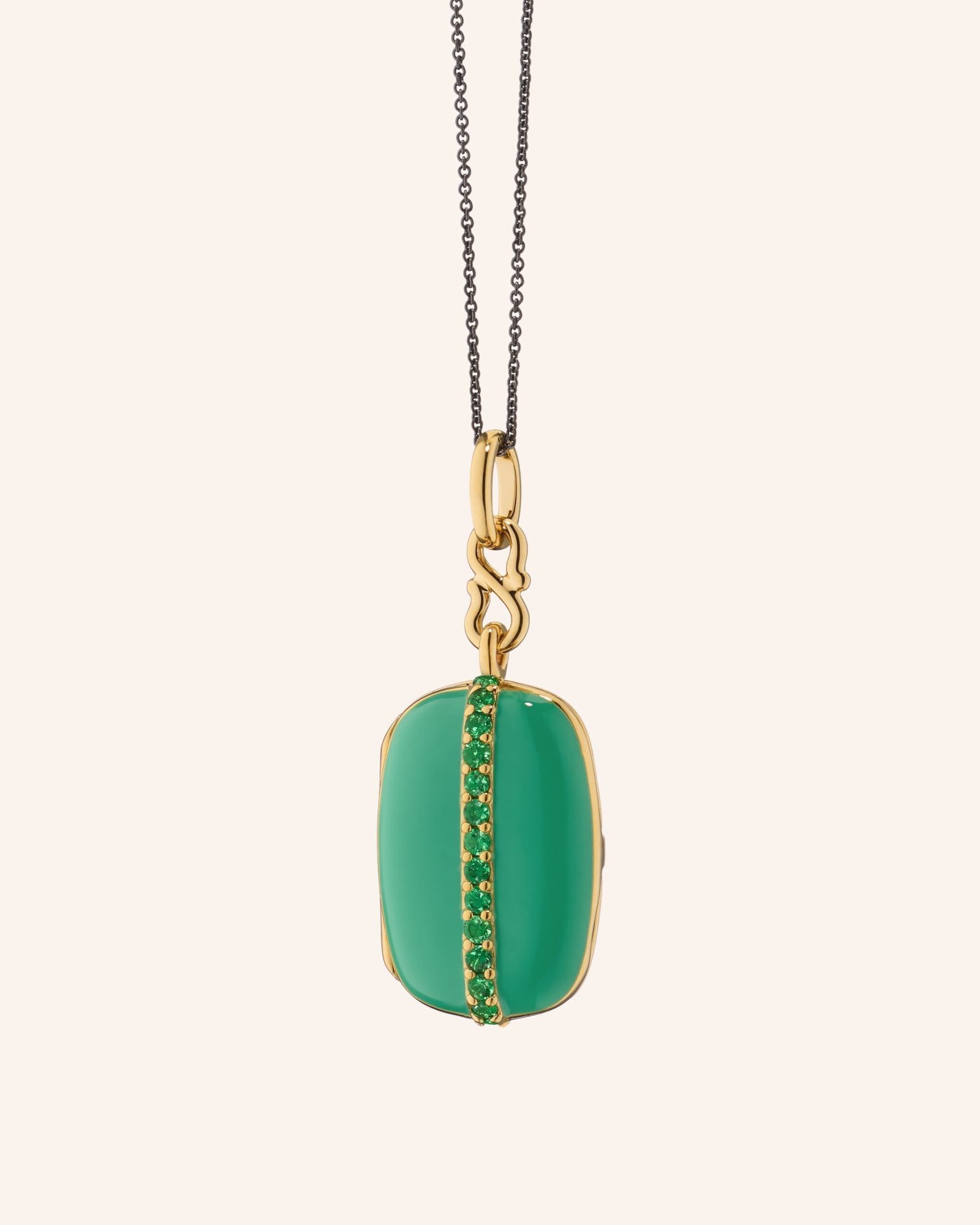 Green Enamel Vermeil Cushion Locket with Tsavorites