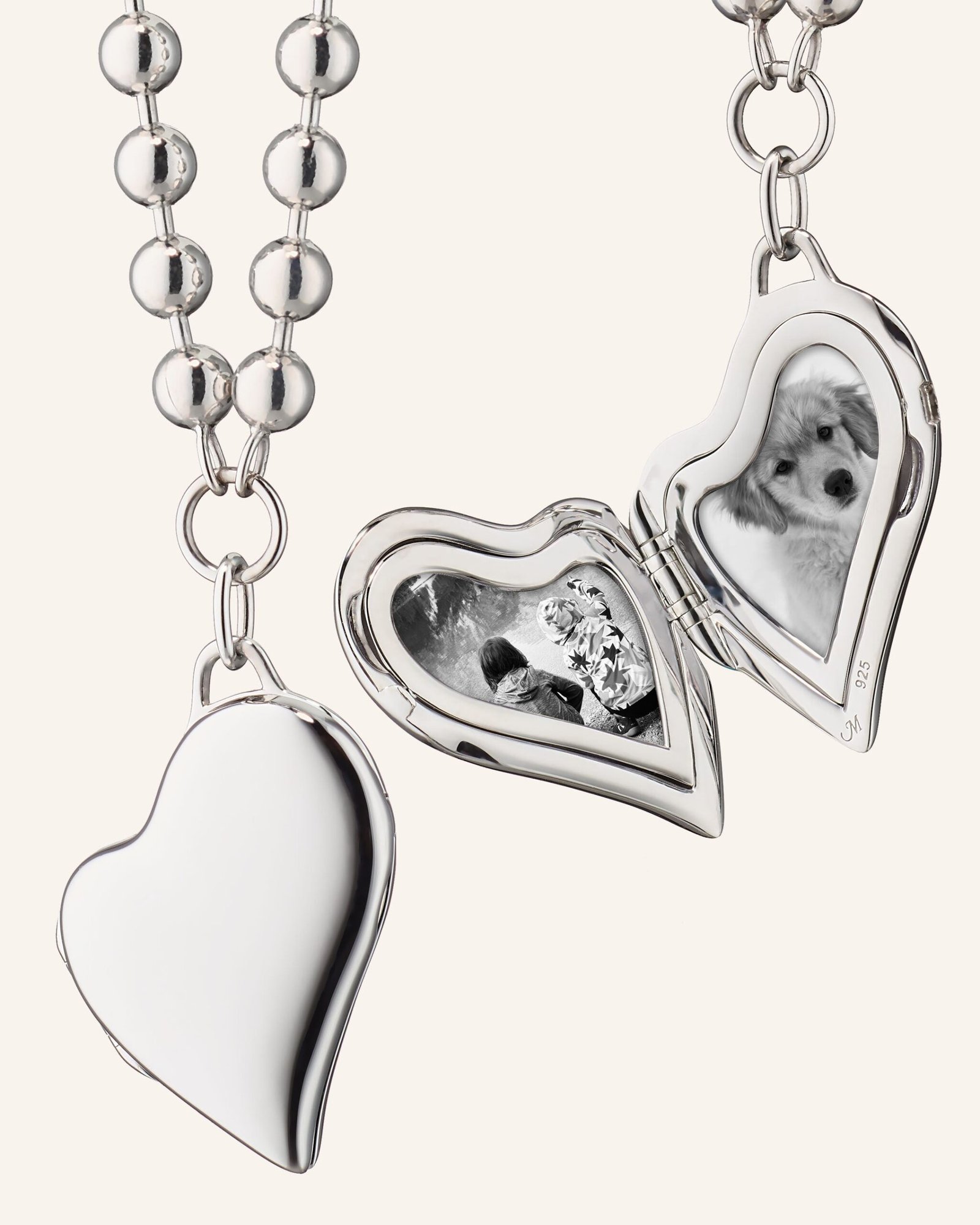 Slim Sterling Silver Heart Locket with Ball Chain - Image 2