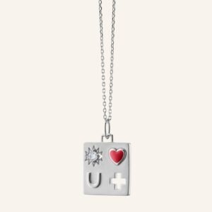 I Love You More Necklace with Red Enamel & White Sapphire