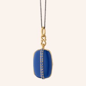 Blue Enamel Vermeil Cushion Locket with Blue Sapphires