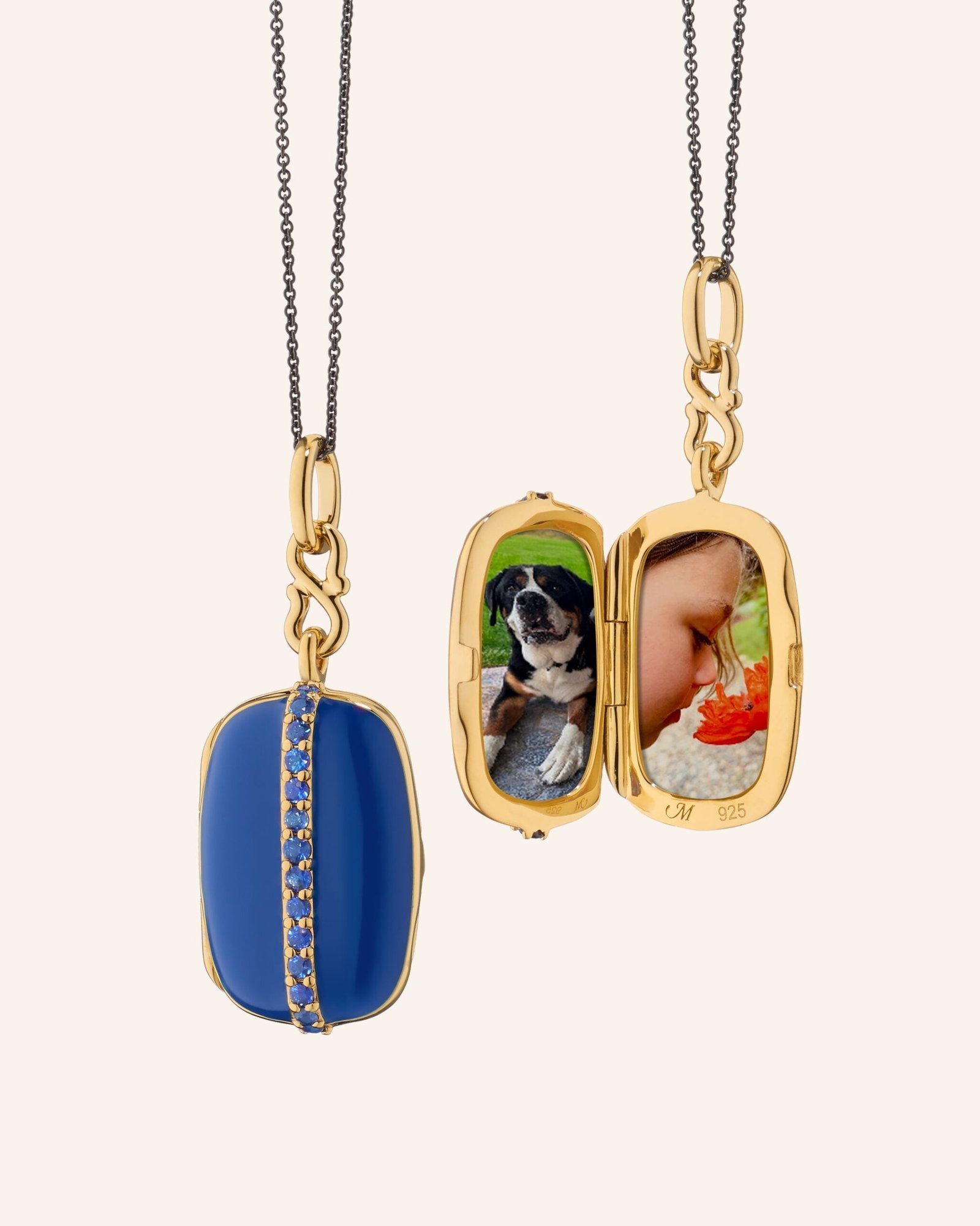 Blue Enamel Vermeil Cushion Locket with Blue Sapphires - Image 3