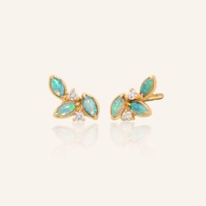 Crystal Opal Leaf Cluster Stud Earrings