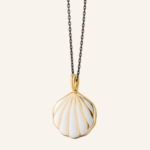 White Enamel Vermeil Sculpted Shell Locket