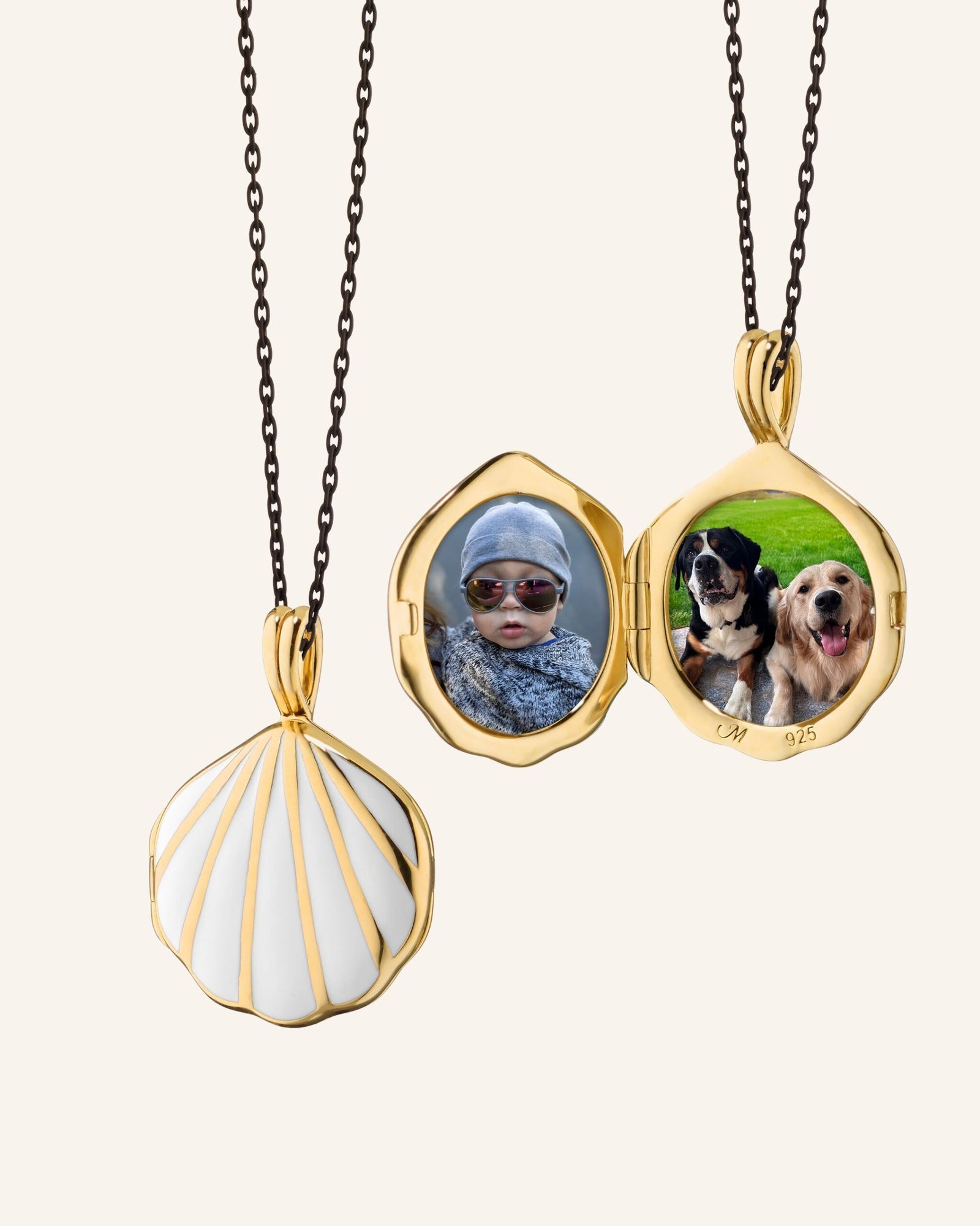 White Enamel Vermeil Sculpted Shell Locket - Image 3