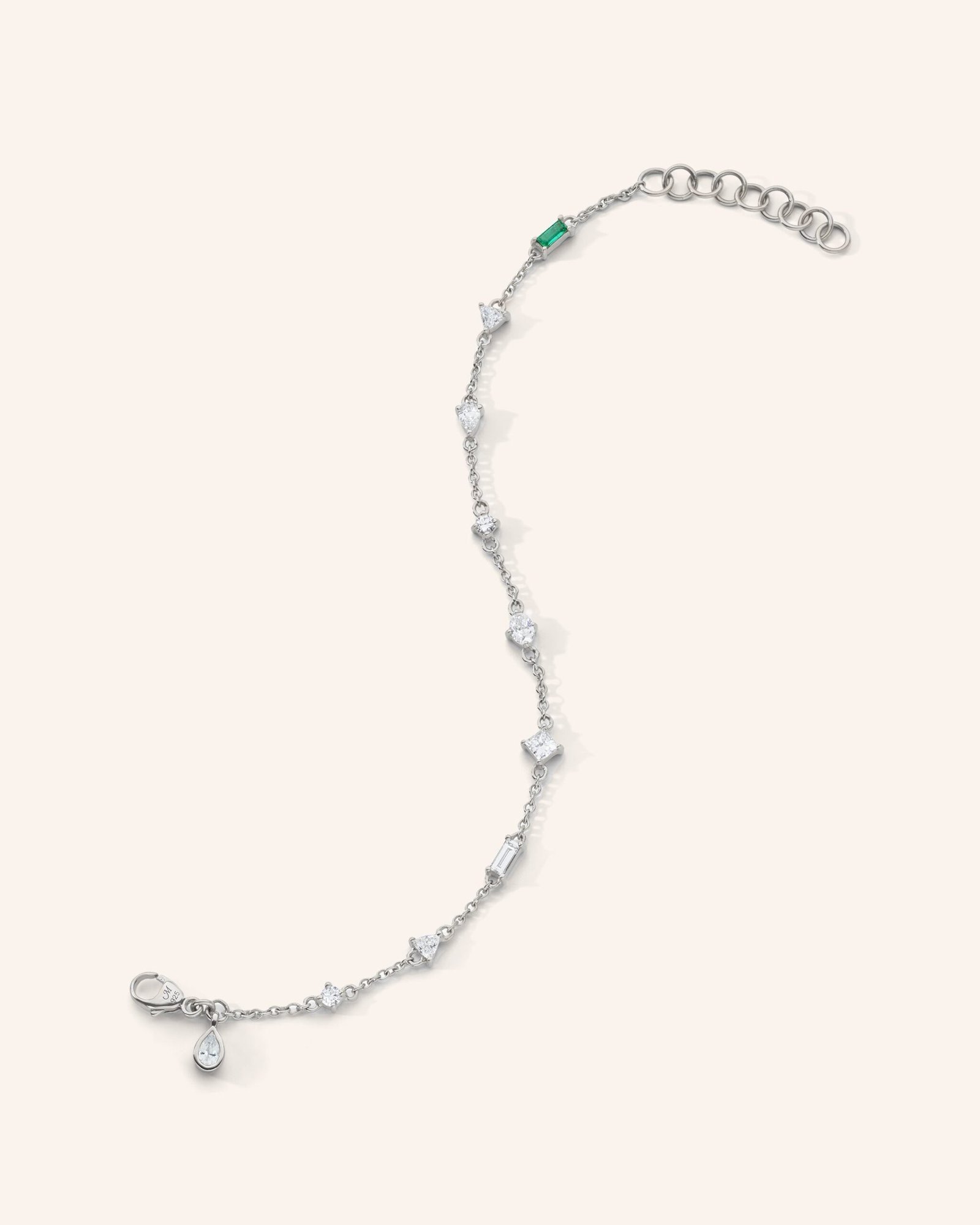 Tennis Bracelet with Fancy Cut Rock Crystal Stones and Tsavorite