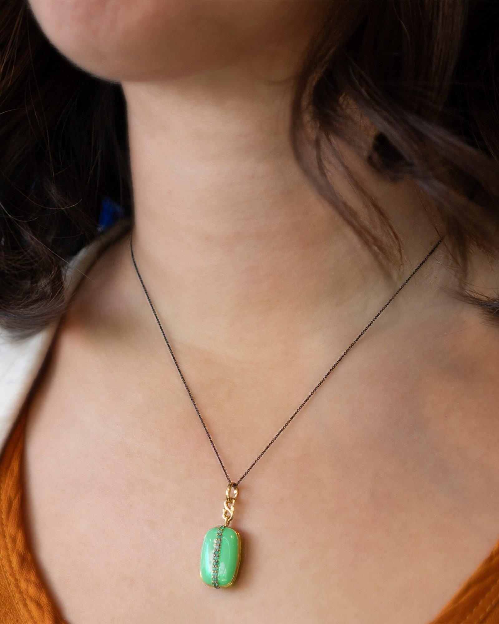 Green Enamel Vermeil Cushion Locket with Tsavorites - Image 2